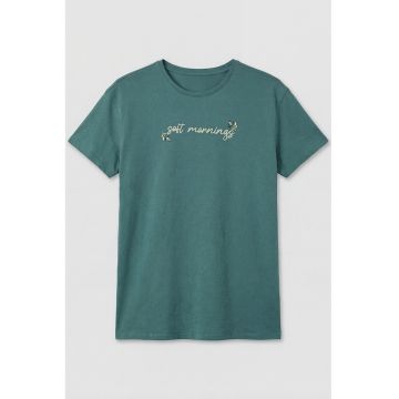 Camasa de noapte cu imprimeu text - Verde persan