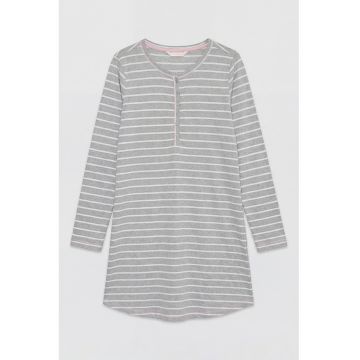 Camasa de noapte cu model in dungi si maneci lungi - Gri melange
