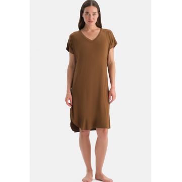 Camasa de noapte lejera cu decolteu in V - Maro pamantiu