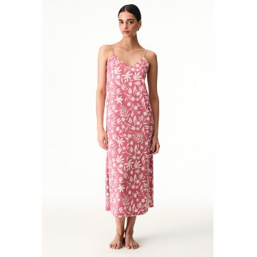 Camasa lunga de noapte cu model floral - Roz pastel/Alb optic