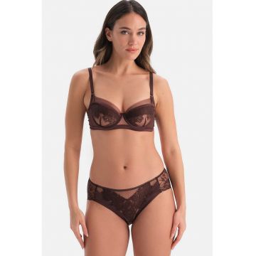 Chiloti din dantela semitransparenti - Maro inchis