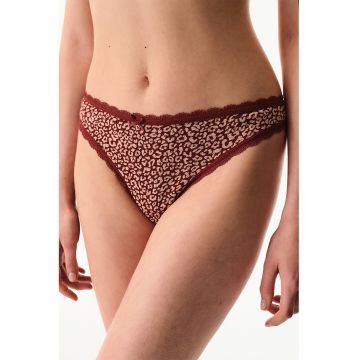 Chiloti tanga cu animal print - Rosu inchis