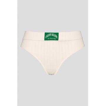 Chiloti tanga cu aplicatie logo - Alb