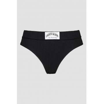 Chiloti tanga cu aplicatie logo - Negru