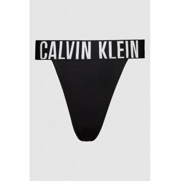 Chiloti tanga cu banda logo in talie - Negru