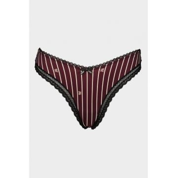 Chiloti tanga cu garnituri de dantela si imprimeu - Rosu/Negru