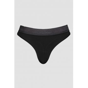 Chiloti tanga din amestec de modal cu banda logo in talie - Negru