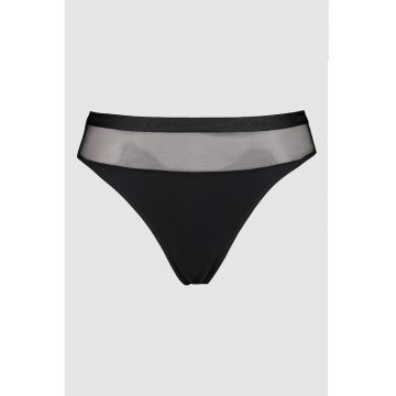 Chiloti tanga din amestec de modal cu dantela - Negru