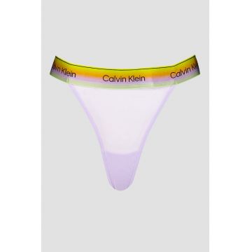 Chiloti tanga semitransparenti cu banda logo - Lila