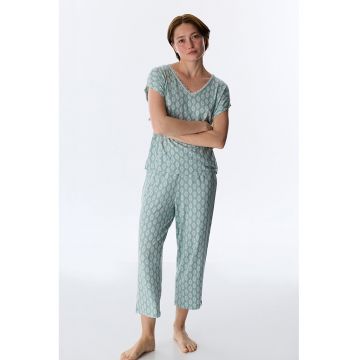 Pijama crop cu model floral - Alb/Gri cenusiu