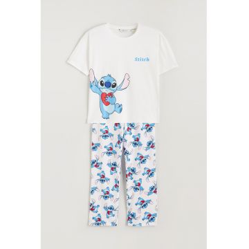 Pijama cu imprimeu desene animate - Alb/Albastru