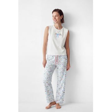 Pijama cu model capsuni si talie ajustabila - Alb/Albastru azur/Roz
