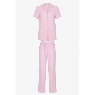 Pijama cu nasturi si maneci cazute - Roz deschis
