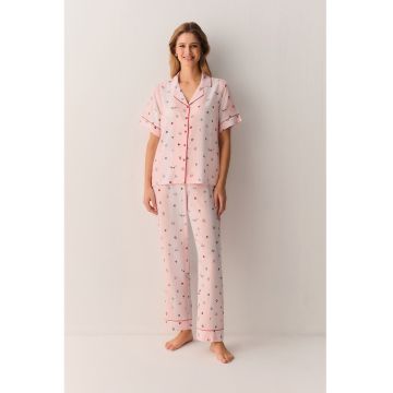 Pijama cu pantaloni lungi si imprimeu grafic - Rosu/Roz/Albastru