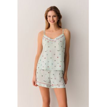 Pijama cu pantaloni scurti si imprimeu grafic - Rosu/Verde/Albastru