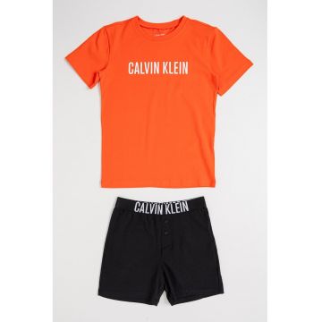 Pijama cu pantaloni scurti si imprimeu logo - Negru/Portocaliu mandarina