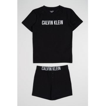Pijama cu pantaloni scurti si imprimeu logo - Negru