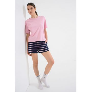 Pijama cu pantantaloni scurti de bumbac - Albastru ultramarin/Roz pastel