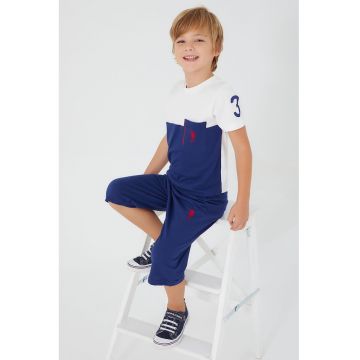 Pijama cu tricou cu model colorblock - Alb murdar/Bleumarin