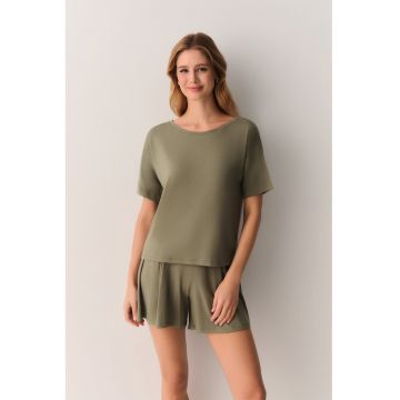 Pijama din amestec de modal cu pantaloni scurti - Kaki