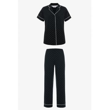 Pijama din bumbac cu buline - Negru