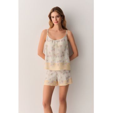 Pijama lejera cu model floral - Lila/Crem