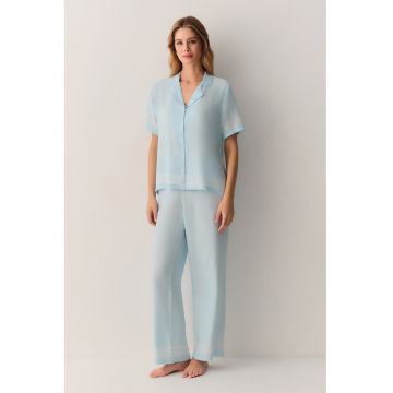 Pijama lunga cu imprimeu cu buline - Albastru glaciar