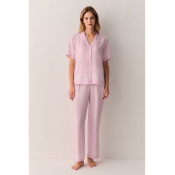 Pijama lunga cu imprimeu cu buline - Roz