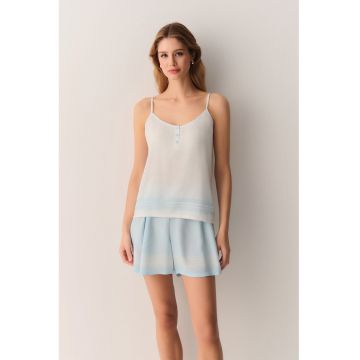 Pijama scurta cu decolteu rotund - Alb/Albastru pal