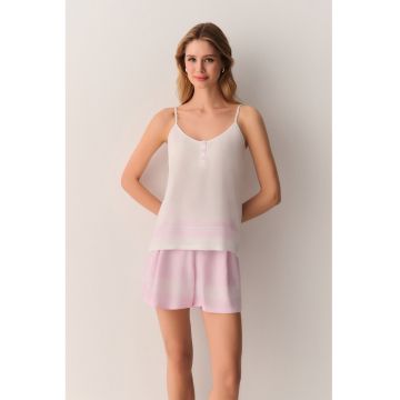 Pijama scurta cu decolteu rotund - Alb/Roz pal