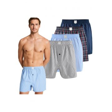Set 4 Boxeri Barbati Largi -  Bumbac - Carouri si Dungi - Multicolor