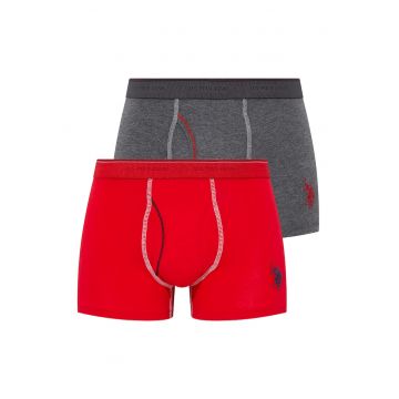 Set de boxeri cu broderie logo - 2 perechi - Rosu/Gri antracit