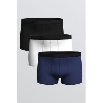 Set de boxeri din amestec de bumbac - 3 perechi - Alb/Negru/Albastru inchis