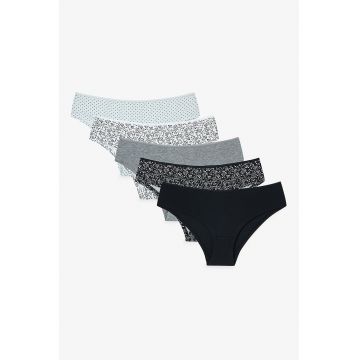 Set de chiloti - 5 perechi - Gri deschis/Negru stins/Alb optic