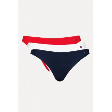 Set de chiloti brazilieni din amestec de bumbac - 3 perechi - Rosu/Alb/Bleumarin