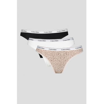 Set de chiloti cu banda logo in talie - 3 perechi - Alb/Negru/Bej