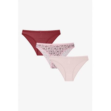 Set de chiloti cu dantela - 3 perechi - Roz pastel/Caramiziu