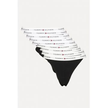 Set de chiloti cu diverse modele si banda logo elastica - 5 perechi - Negru