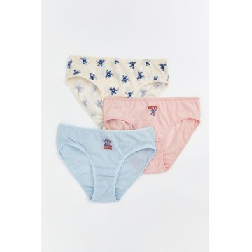 Set de chiloti cu model Stitch - 3 perechi - Roz/Albastru deschis/Crem