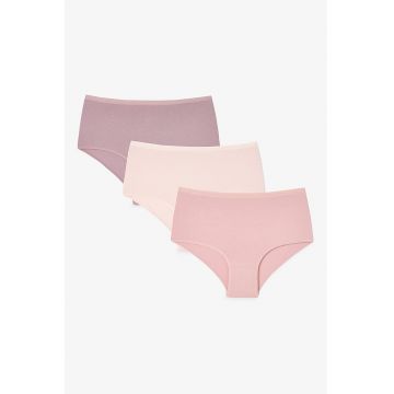 Set de chiloti cu talie inalta si model uni - 3 perechi - Roz pastel/Bej deschis/Liliac prafuit