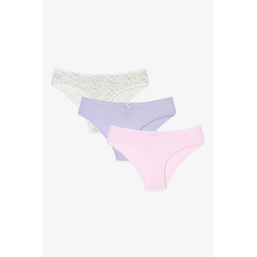 Set de chiloti din amestec de bumbac - 3 perechi - Alb/Roz/Violet pastel