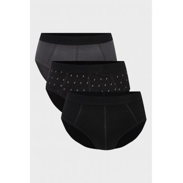 Set de chiloti din amestec de bumbac - 3 perechi - Negru/Argintiu/Gri inchis