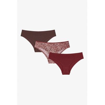Set de chiloti din amestec de bumbac - 3 perechi - Rosu inchis/Alb murdar/Maro pamantiu