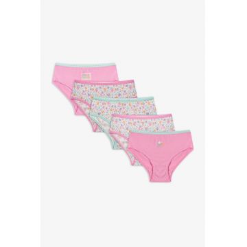 Set de chiloti din bumbac - 5 perechi - Alb/Roz/Verde menta