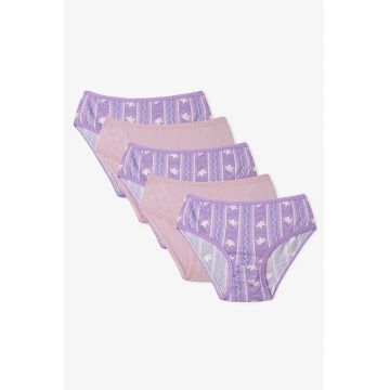 Set de chiloti din bumbac cu imprimeu - 5 perechi - Violet/Roz fumuriu