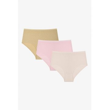 Set de chiloti din bumbac cu talie inalta - 3 perechi - Multicolor