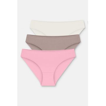 Set de chiloti hipster - 3 perechi - Maro inchis/Alb fildes/Roz