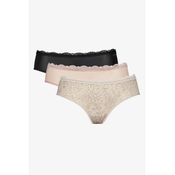 Set de chiloti hipster cu garnitura cu dantela - 3 perechi - Negru/Bej/Alb murdar