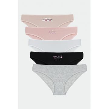 Set de chiloti hipster cu imprimeu grafic - 5 perechi - Alb/Negru/Gri