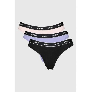Set de chiloti tanga cu banda logo in talie - 3 perechi - Negru/Roz/Albastru